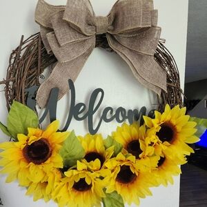 Vibrant Sunflower Wreath with Burlap Bow